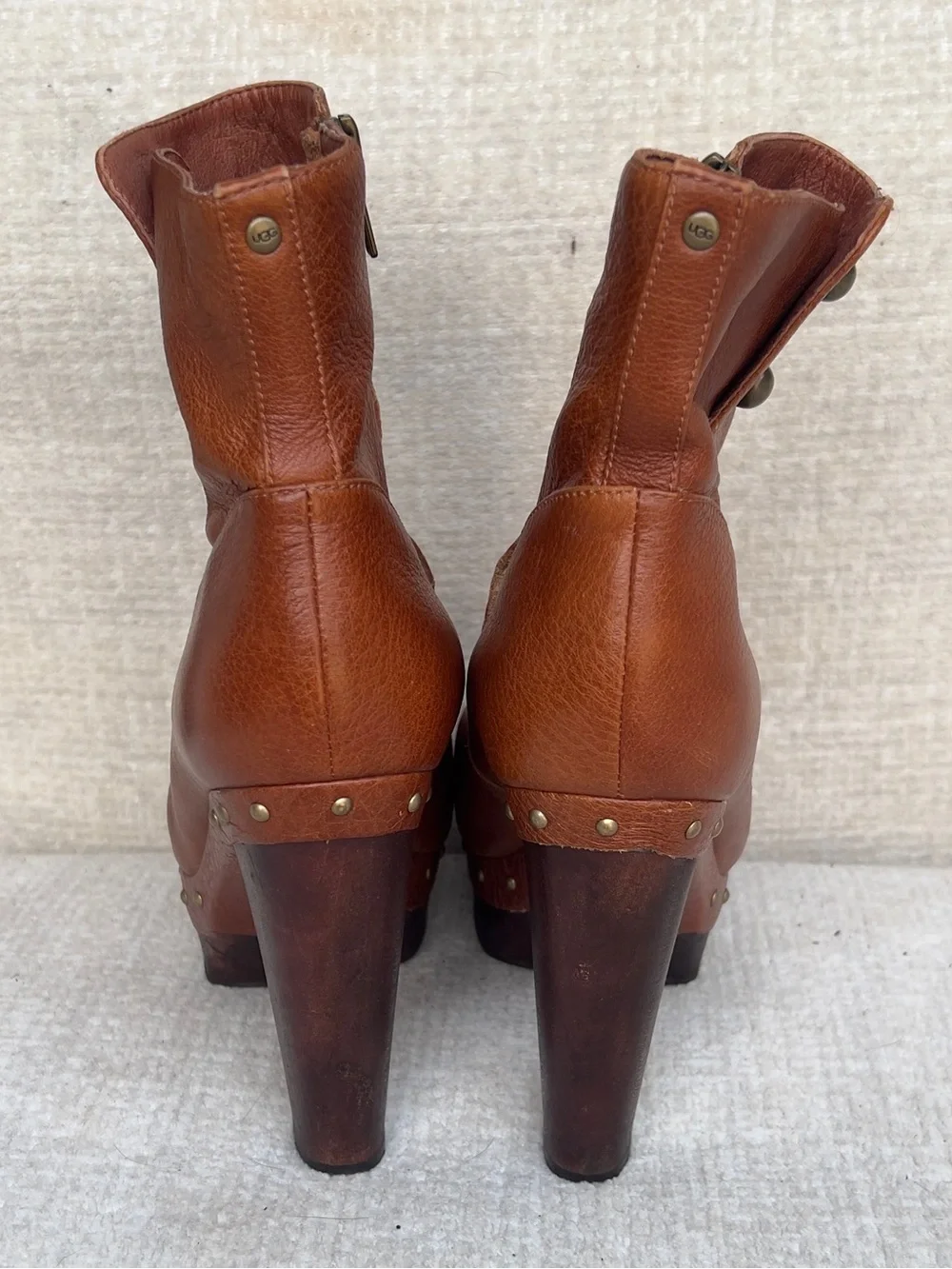 UGG Australia COSMIA Chestnut Brown Leather Platform Heel Boot